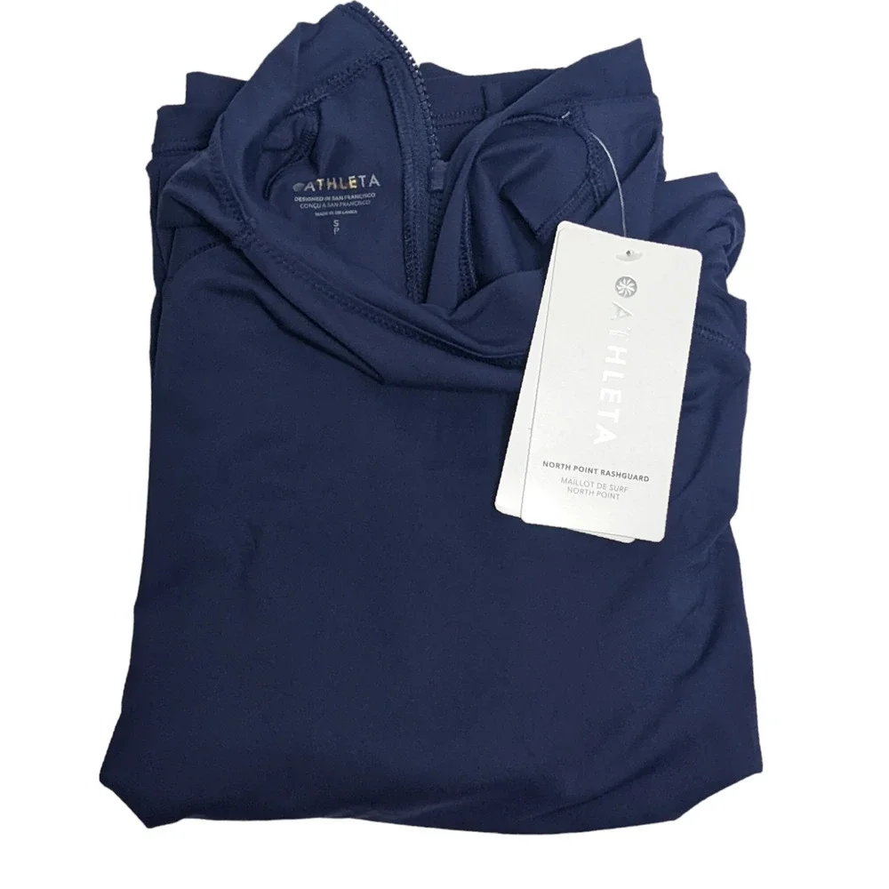 Athleta S dress blue navy North Point Rash Guard long sleeve swim bathing suit